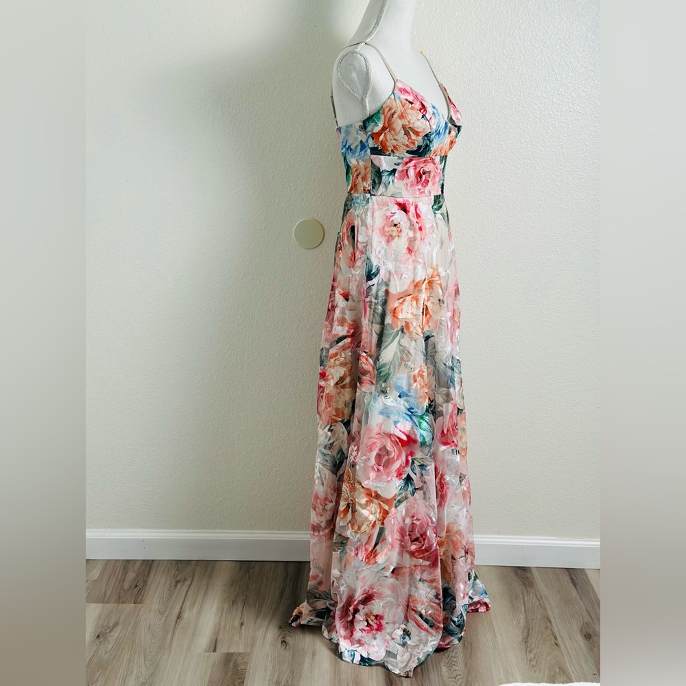 Eliza J floral Print Embroidered Mesh Gown Size 2 - Picture 5 of 11